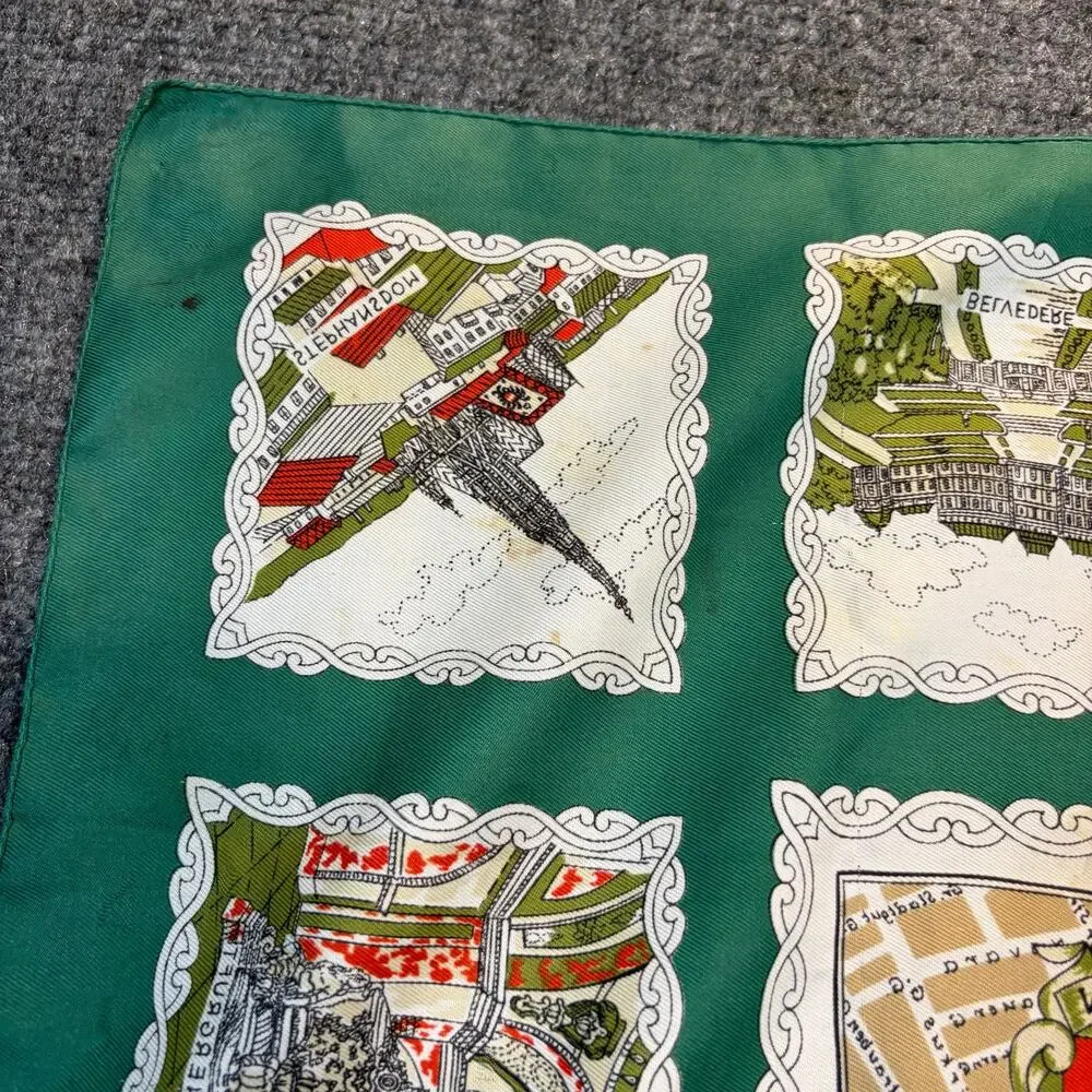 Vintage Striessnig Wien Germany Rhine River Castles Map Polyester Scarf Green